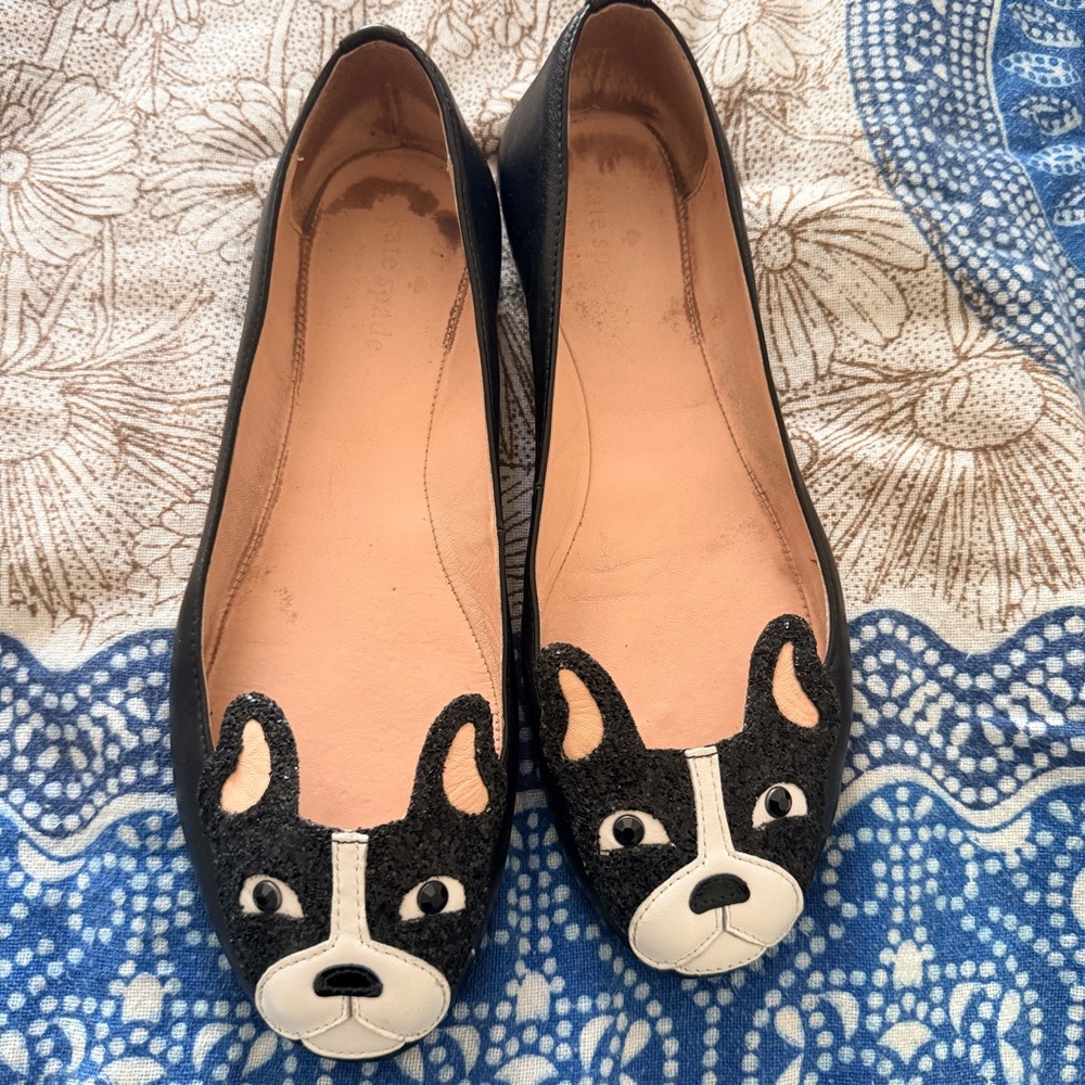 Kate Spade Winthrop Black White Boston Terrier Frenchie Ballet Flats Size 8 M - Picture 2 of 9